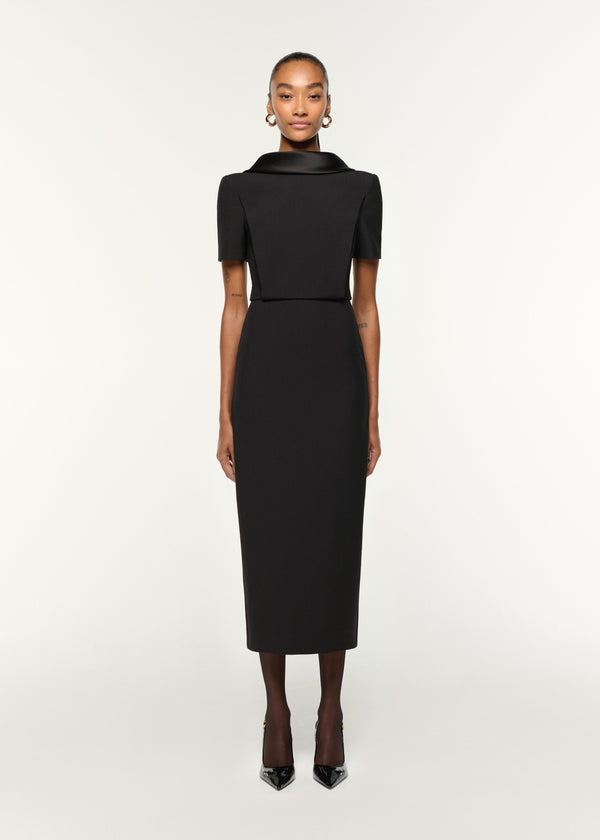 roland mouret Collared Crepe Midi Dress Black