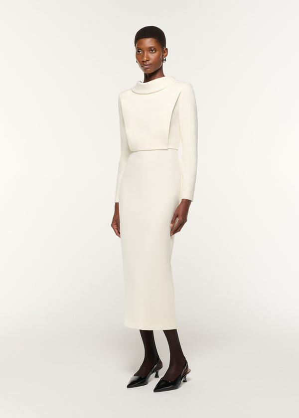Roland Mouret Collared Crepe Midi Dress Cream