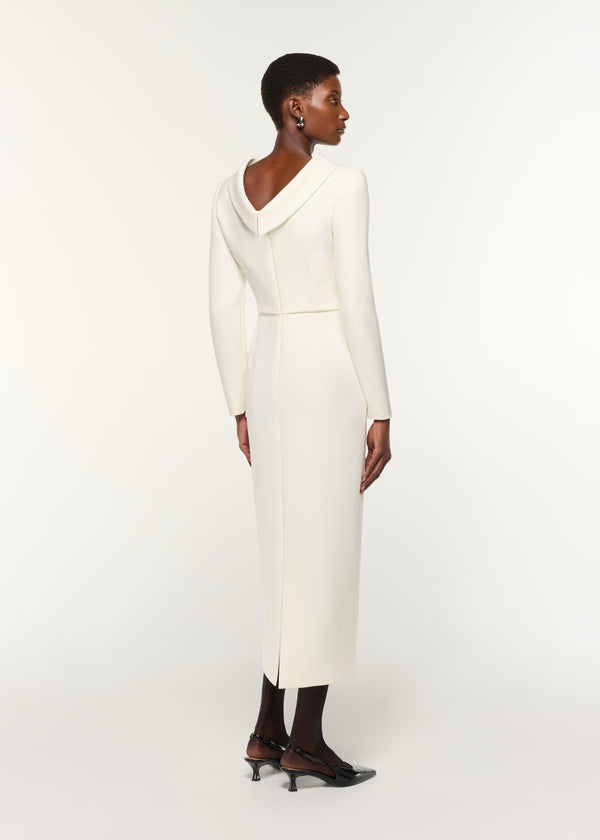 Roland Mouret Collared Crepe Midi Dress Cream