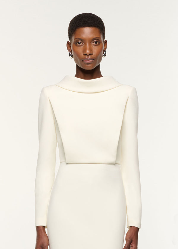 Roland Mouret Collared Crepe Midi Dress Cream