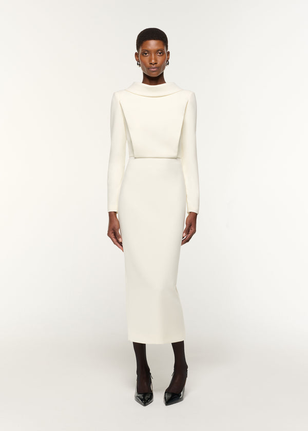 roland mouret Collared Crepe Midi Dress Cream