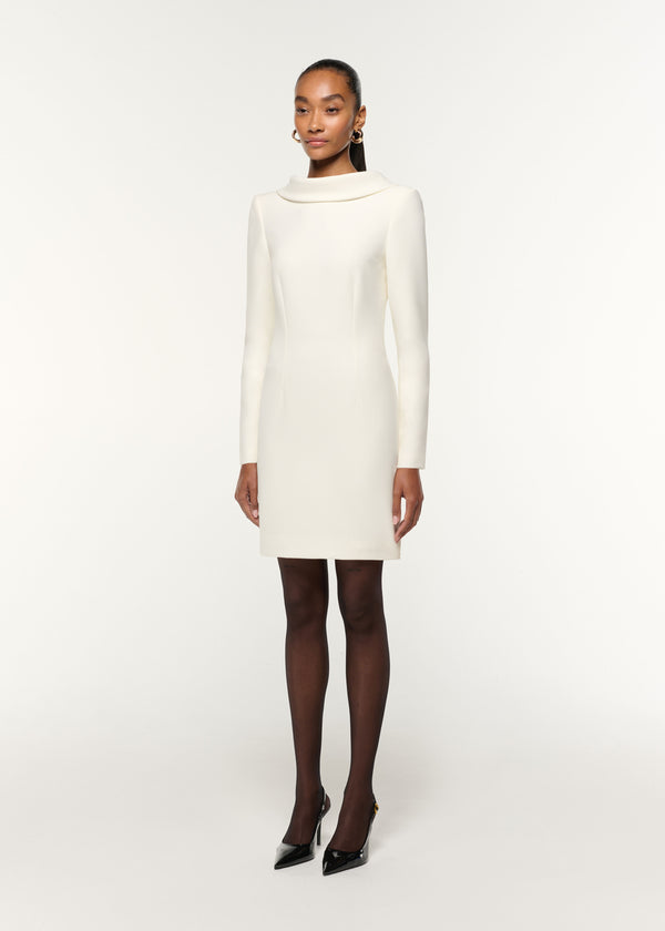 Roland Mouret Collared Crepe Mini Dress Cream