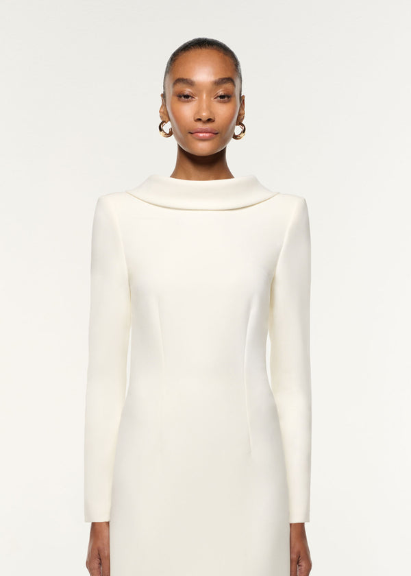 Roland Mouret Collared Crepe Mini Dress Cream