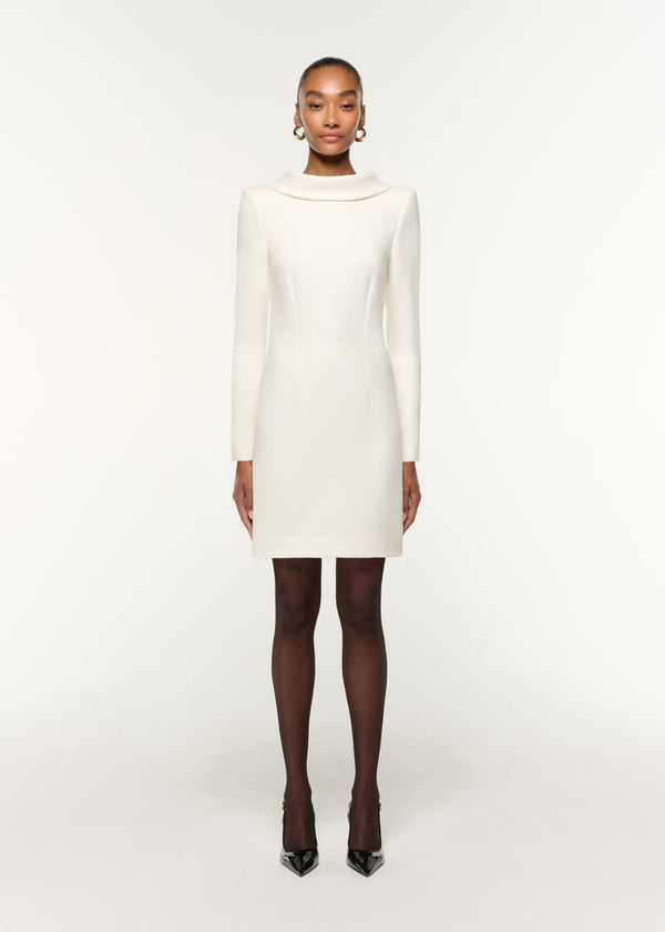 roland mouret Collared Crepe Mini Dress Cream
