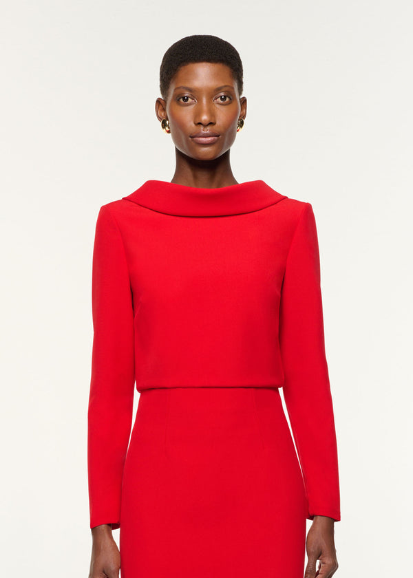 Roland Mouret Collared Crepe Top Red