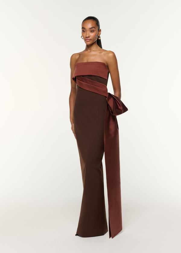 Roland Mouret Contrast Drape Taffeta Gown Brown