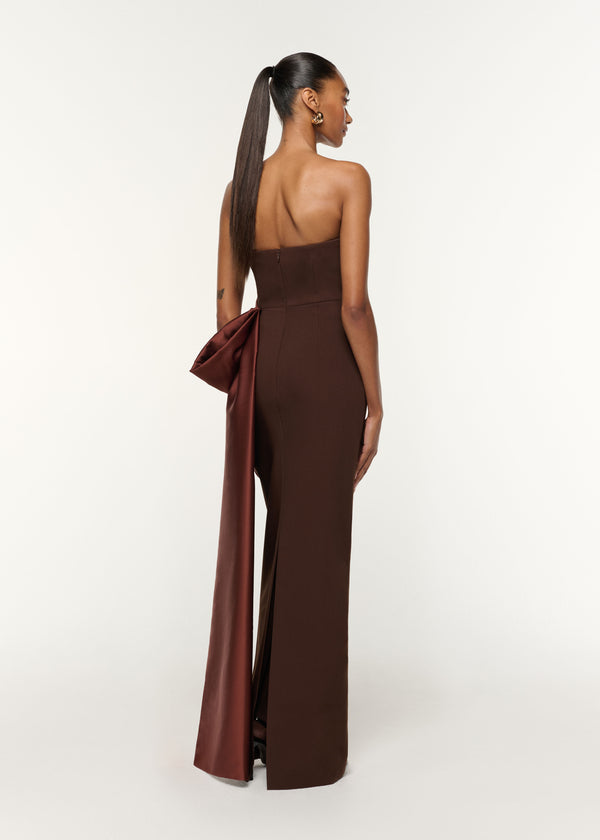 Roland Mouret Contrast Drape Taffeta Gown Brown
