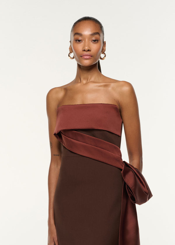 Roland Mouret Contrast Drape Taffeta Gown Brown