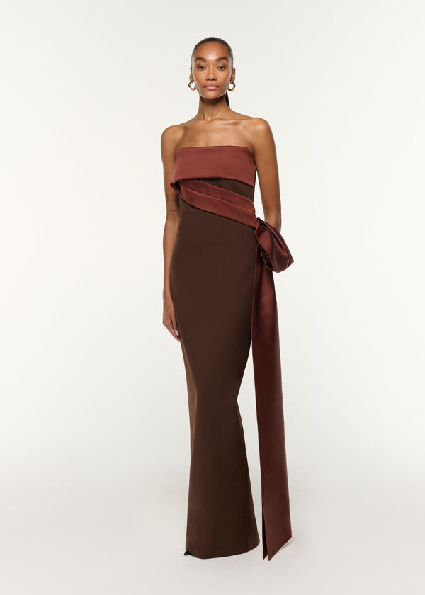 roland mouret Contrast Drape Taffeta Gown Brown