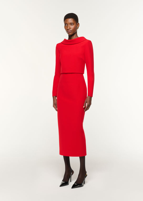 Roland Mouret Crepe Column Skirt Red