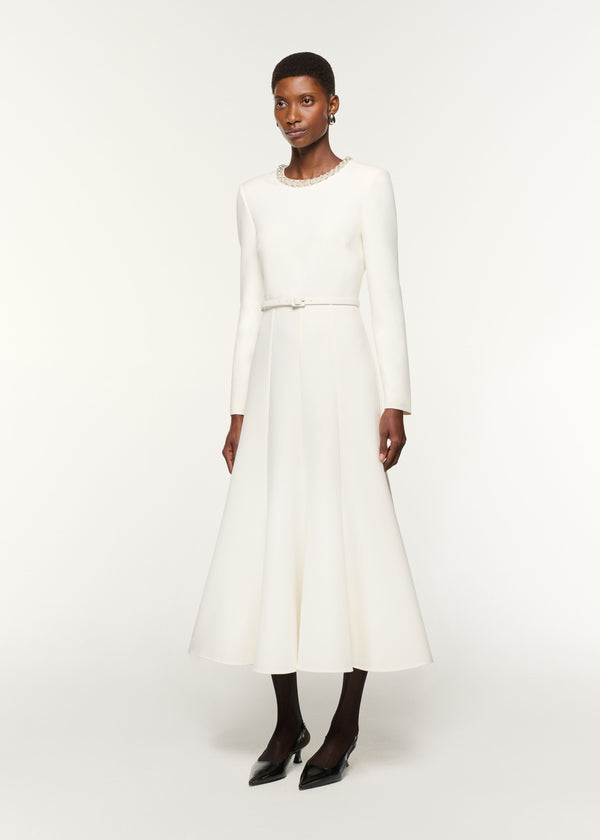Roland Mouret Crystal Neckline Crepe Dress White