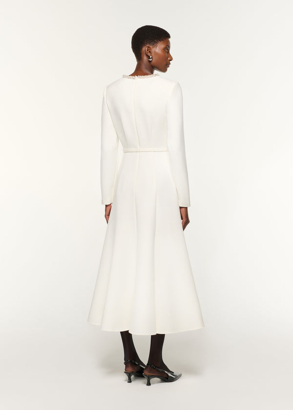 Roland Mouret Crystal Neckline Crepe Dress White