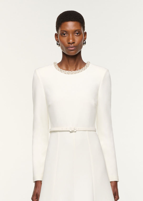 Roland Mouret Crystal Neckline Crepe Dress White