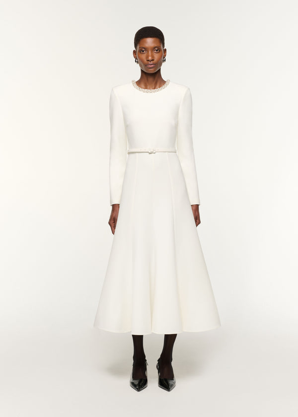 roland mouret Crystal Neckline Crepe Dress White