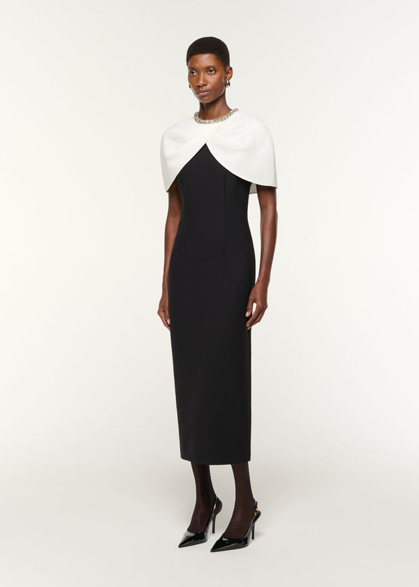 Roland Mouret Crystal Trimmed Shawl Crepe Dress
