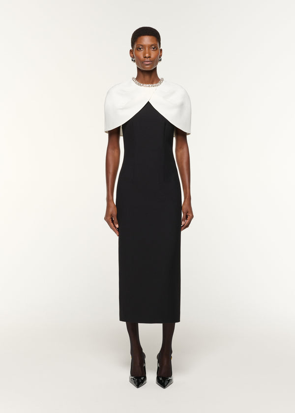roland mouret Crystal Trimmed Shawl Crepe Dress