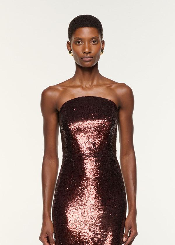 Roland Mouret Curved Neck Sequin Midi Dress Brown