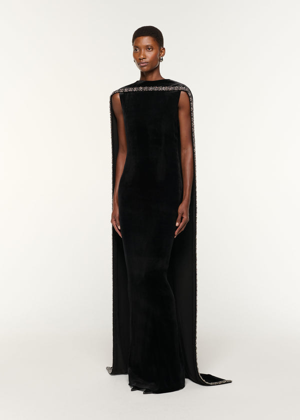 Roland Mouret Embellished Cape Velvet Gown Black