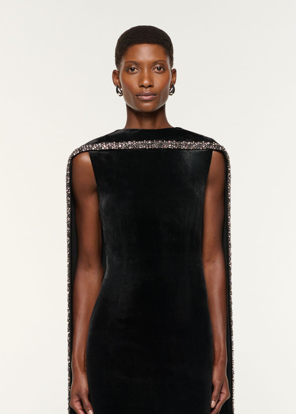 Roland Mouret Embellished Cape Velvet Gown Black