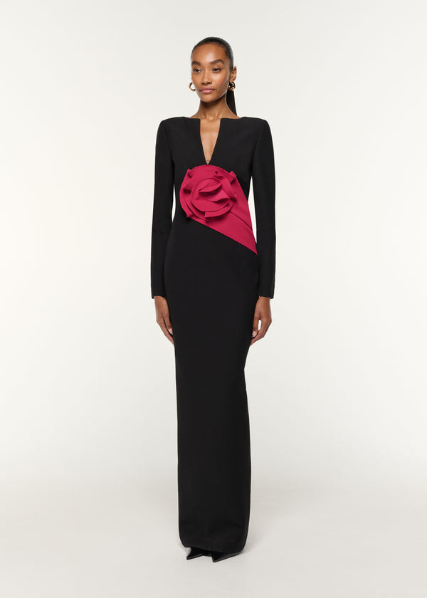 Roland Mouret Flower Drape Crepe Gown Black