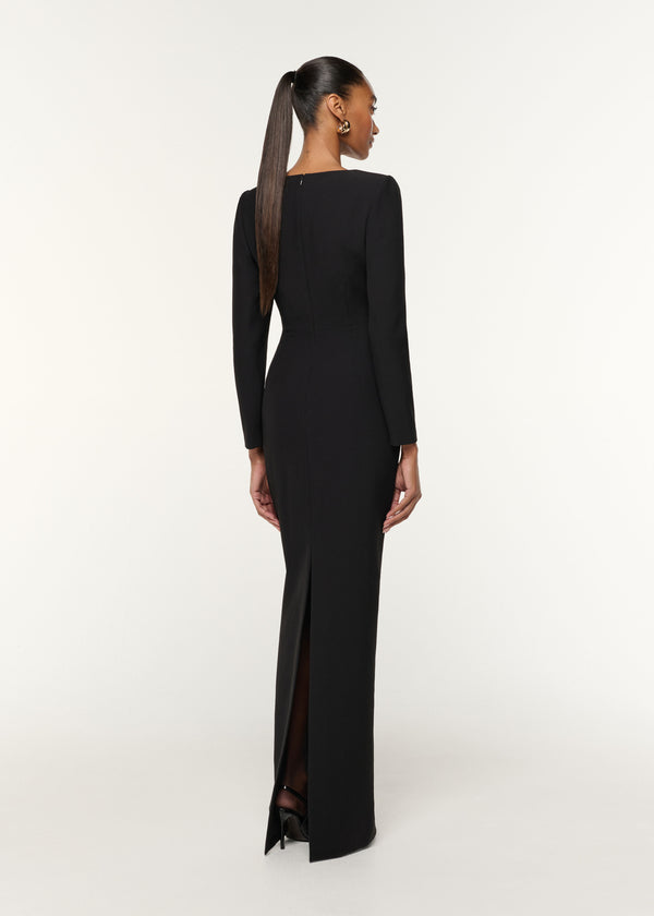 Roland Mouret Flower Drape Crepe Gown Black