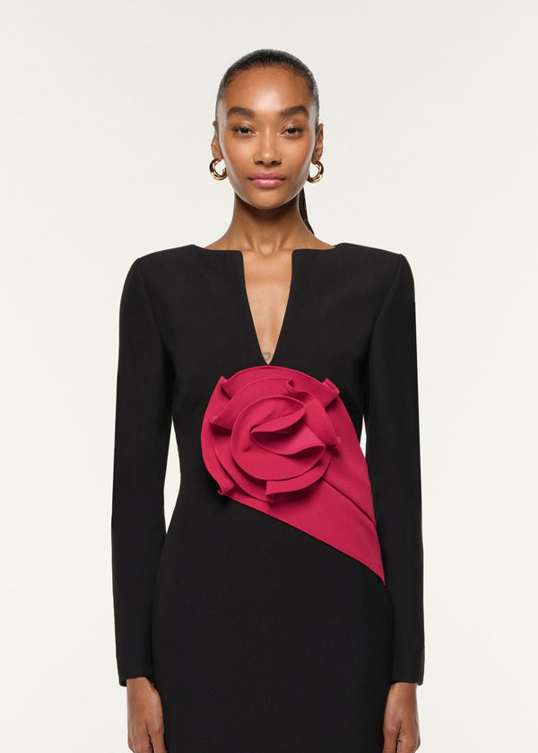 Roland Mouret Flower Drape Crepe Gown Black