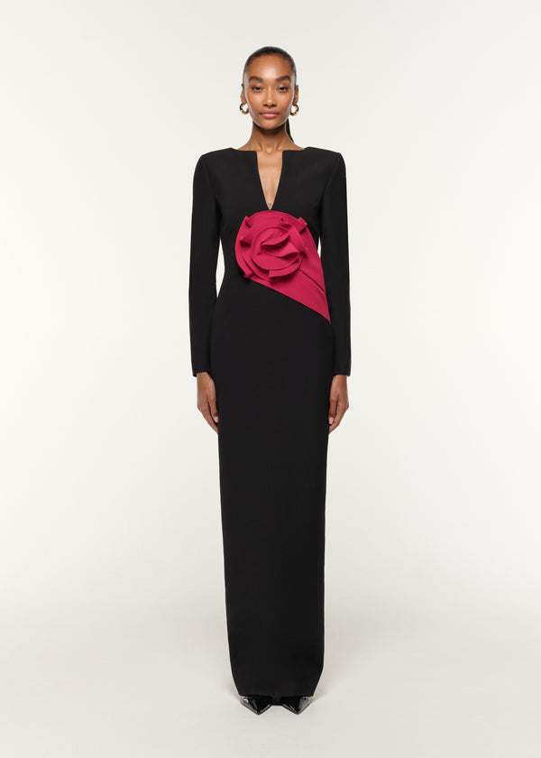 roland mouret Flower Drape Crepe Gown Black