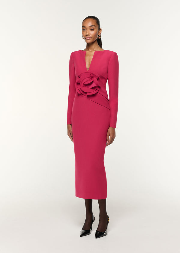 Roland Mouret Flower Drape Crepe Midi Dress Pink