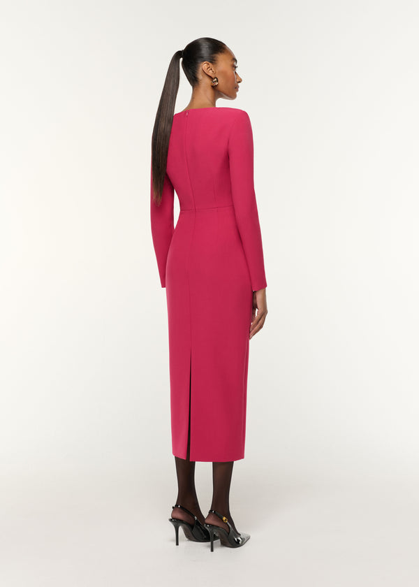 Roland Mouret Flower Drape Crepe Midi Dress Pink