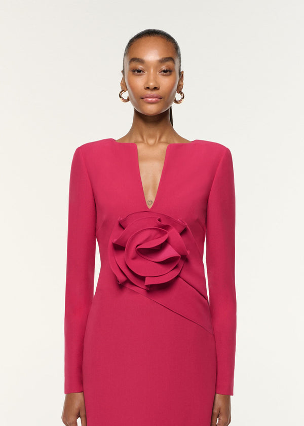 Roland Mouret Flower Drape Crepe Midi Dress Pink