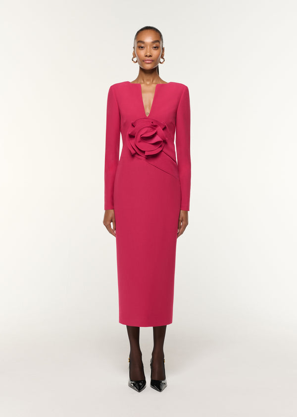 roland mouret Flower Drape Crepe Midi Dress Pink