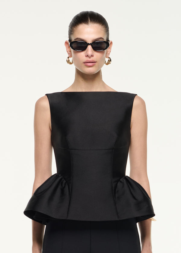 Roland Mouret Gathered Taffeta Top Black