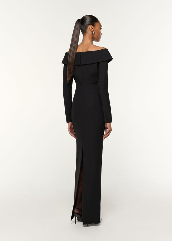 Roland Mouret Lace Insert Crepe Column Gown Black