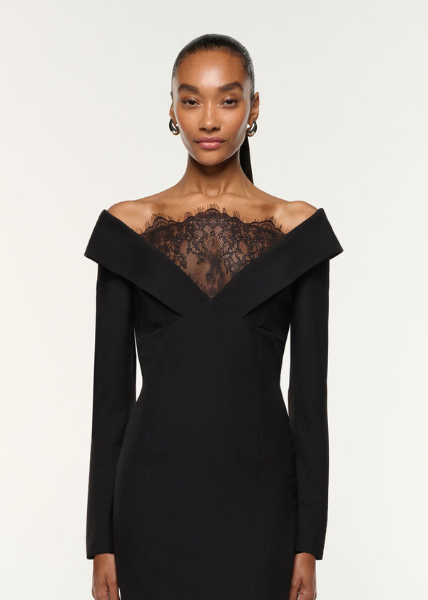 Roland Mouret Lace Insert Crepe Column Gown Black