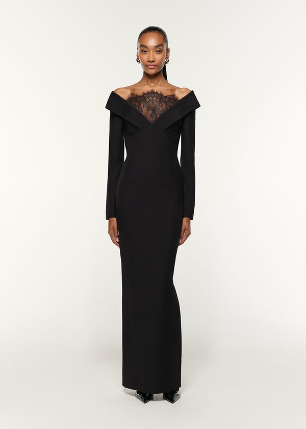 roland mouret Lace Insert Crepe Column Gown Black