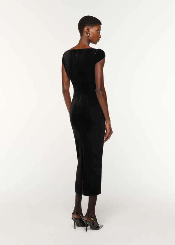 Roland Mouret Lace Insert Scuba Velvet Dress Black