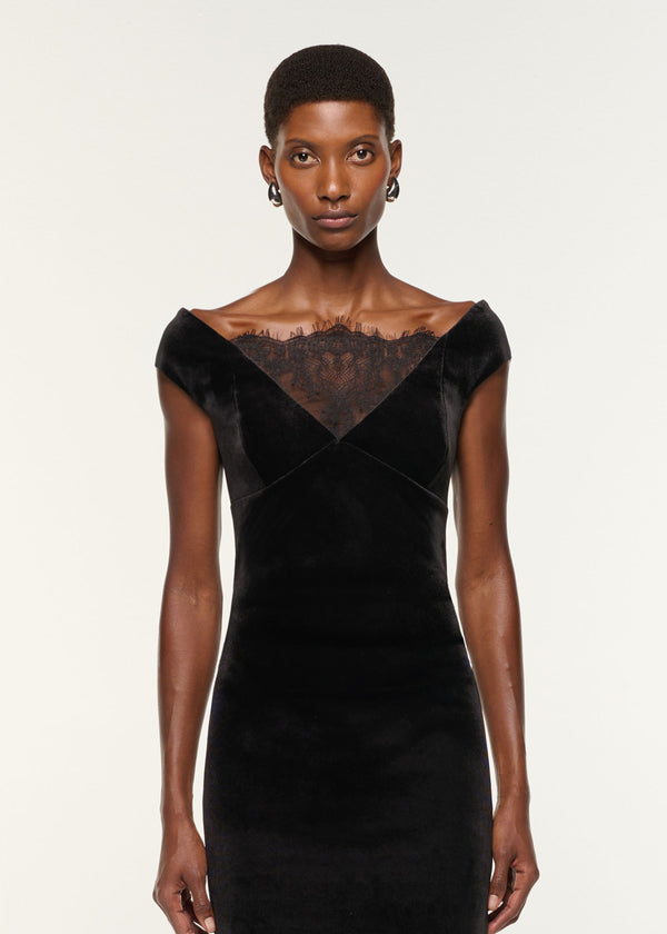 Roland Mouret Lace Insert Scuba Velvet Dress Black
