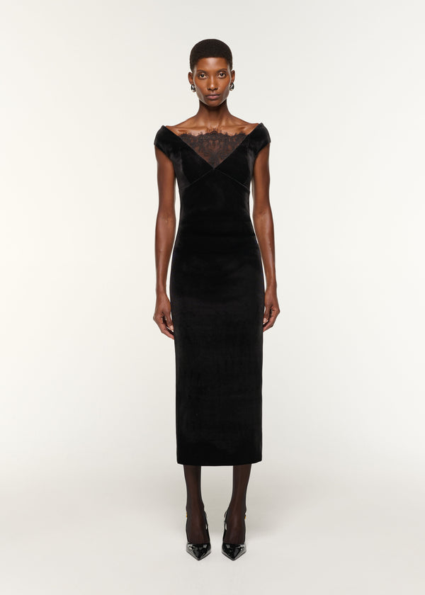 roland mouret Lace Insert Scuba Velvet Dress Black