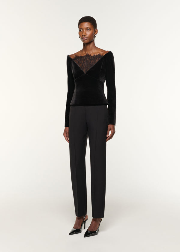 Roland Mouret Lace Insert Scuba Velvet Top Black