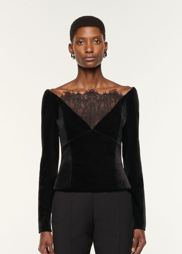 Roland Mouret Lace Insert Scuba Velvet Top Black