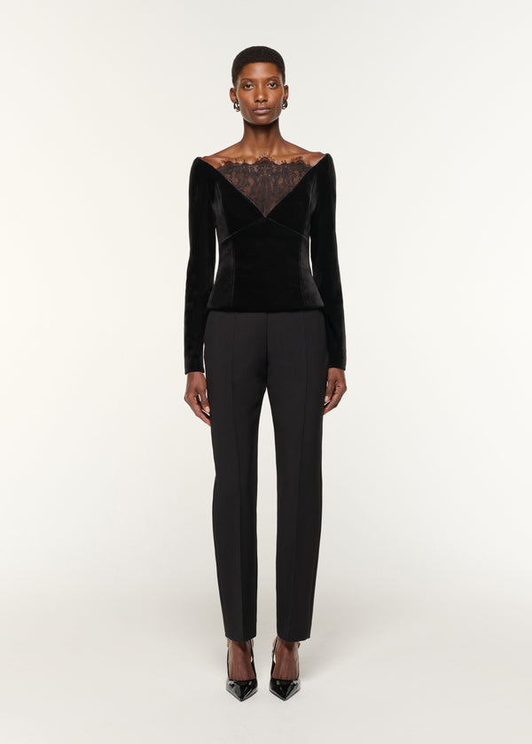 roland mouret Lace Insert Scuba Velvet Top Black