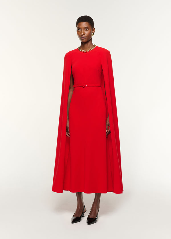 Roland Mouret Light Cady Belted Cape Dress Red