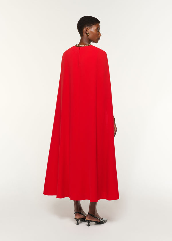 Roland Mouret Light Cady Belted Cape Dress Red