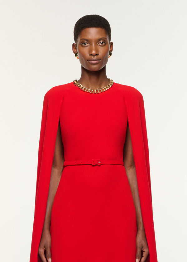 Roland Mouret Light Cady Belted Cape Dress Red