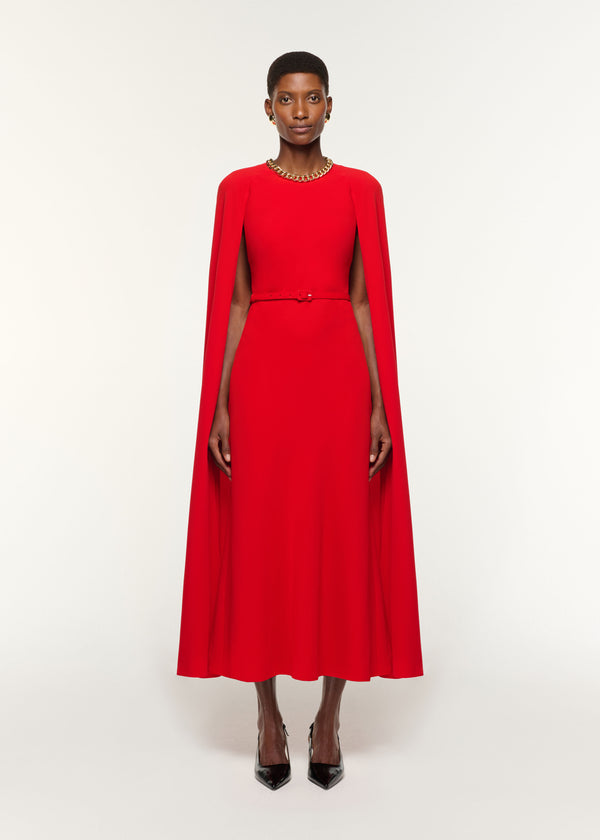 roland mouret Light Cady Belted Cape Dress Red