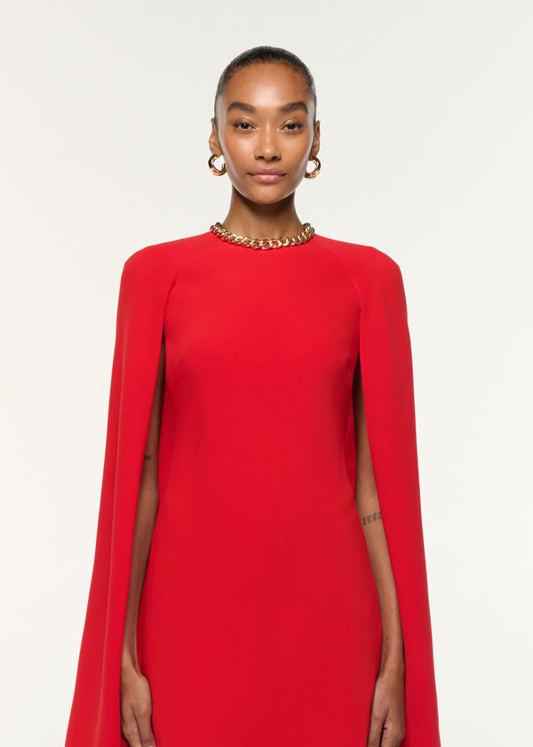Roland Mouret Light Cady Cape Dress Red
