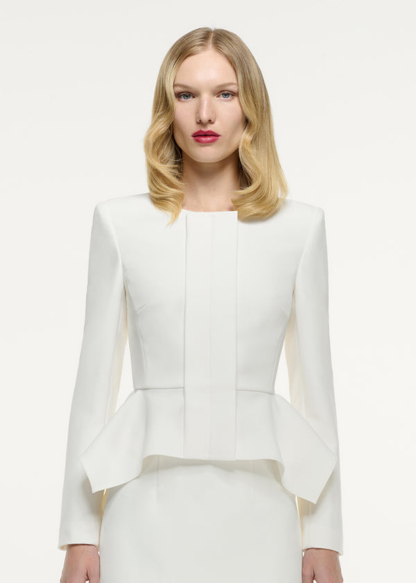 Roland Mouret Peplum Crepe Jacket Cream
