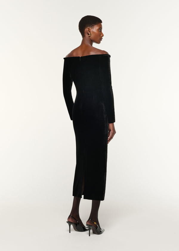 Roland Mouret Plunge Neck Velvet Midi Dress Black