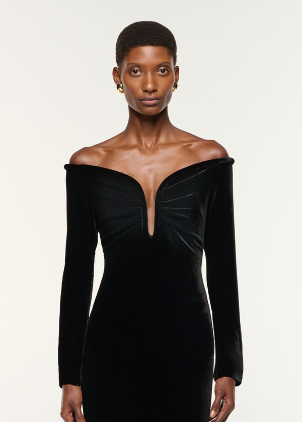 Roland Mouret Plunge Neck Velvet Midi Dress Black