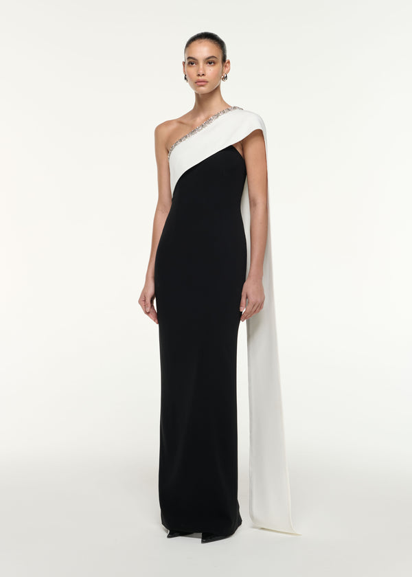 Roland Mouret Satin Crepe Sash Gown Monochrome